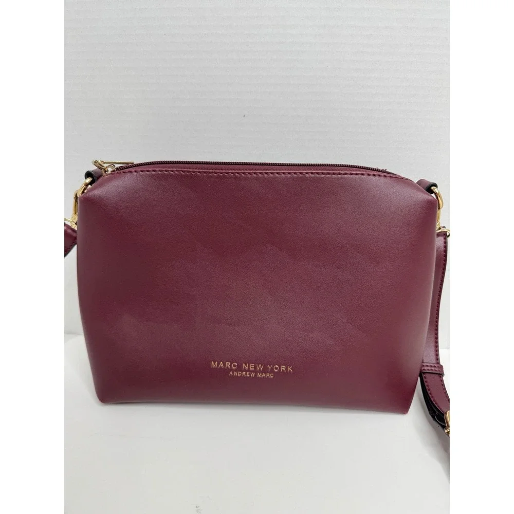 Marc New York Andrew Marc Burgundy Crossbody Bag Gold Hardware Faux‎ Leather